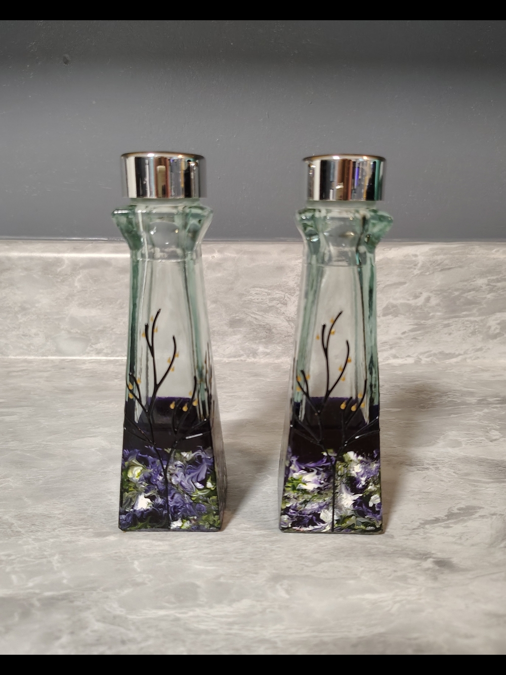 Hand Painted Art Glass Salt and Pepper Shakers